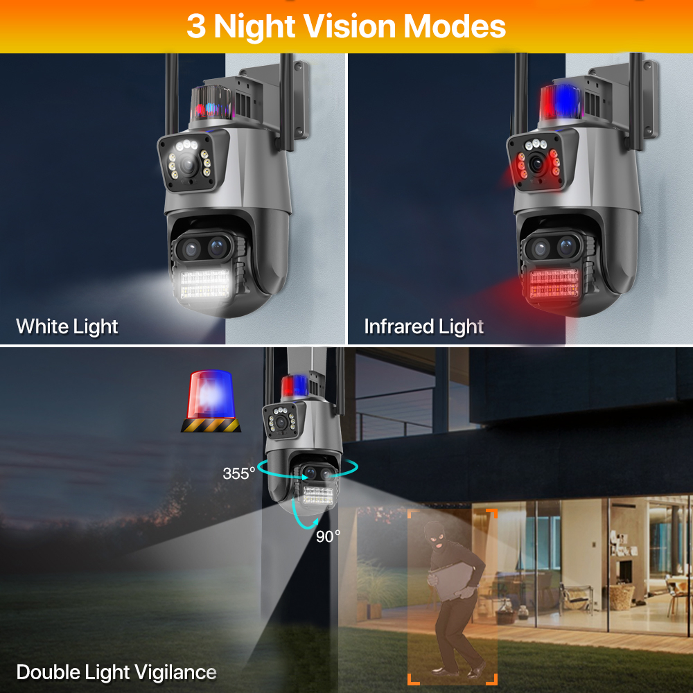 LLSEE icsee camera 2 mắt ngoài trời - zoom quang học 8X - camera wifi không dây - kết nối điện thoại di động 360 độ xoay - theo dõi chuyển động, tầm nhìn ban đêm đầy màu sắc, không thấm nước, cuộc gọi gấp đôi