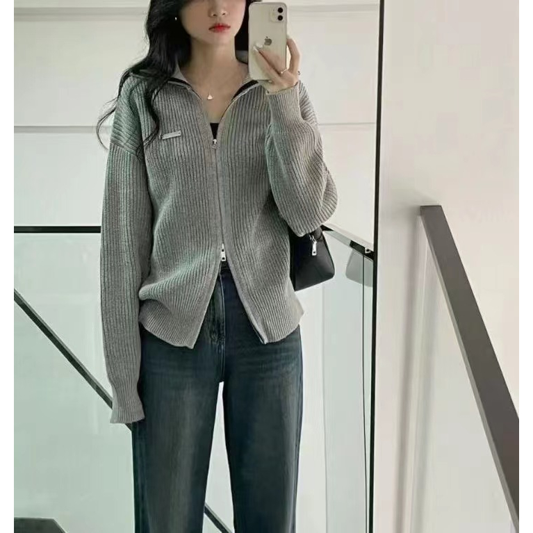 Áo Khoác cardigan Dệt Kim Tay Dài Dáng Rộng Lưng Trần Thời Trang Cho Nữ