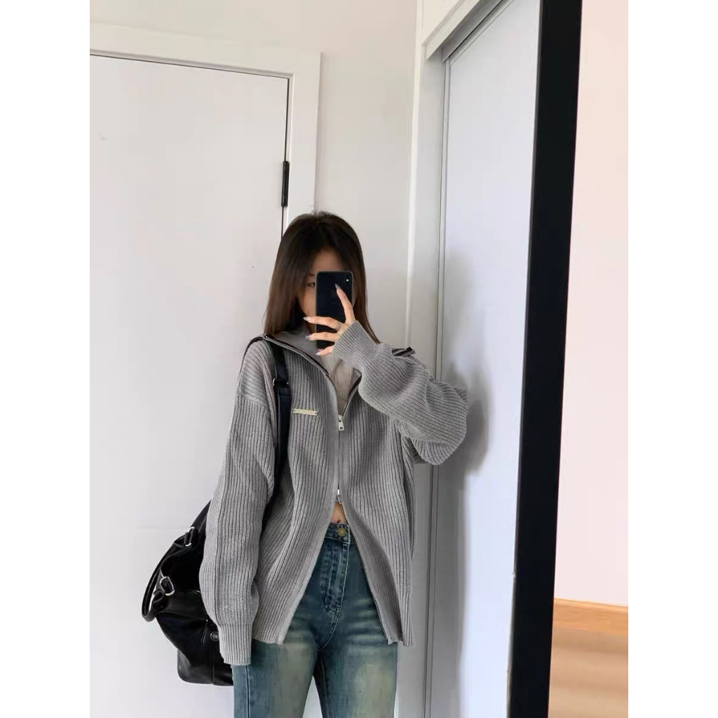 Áo Khoác cardigan Dệt Kim Tay Dài Dáng Rộng Lưng Trần Thời Trang Cho Nữ