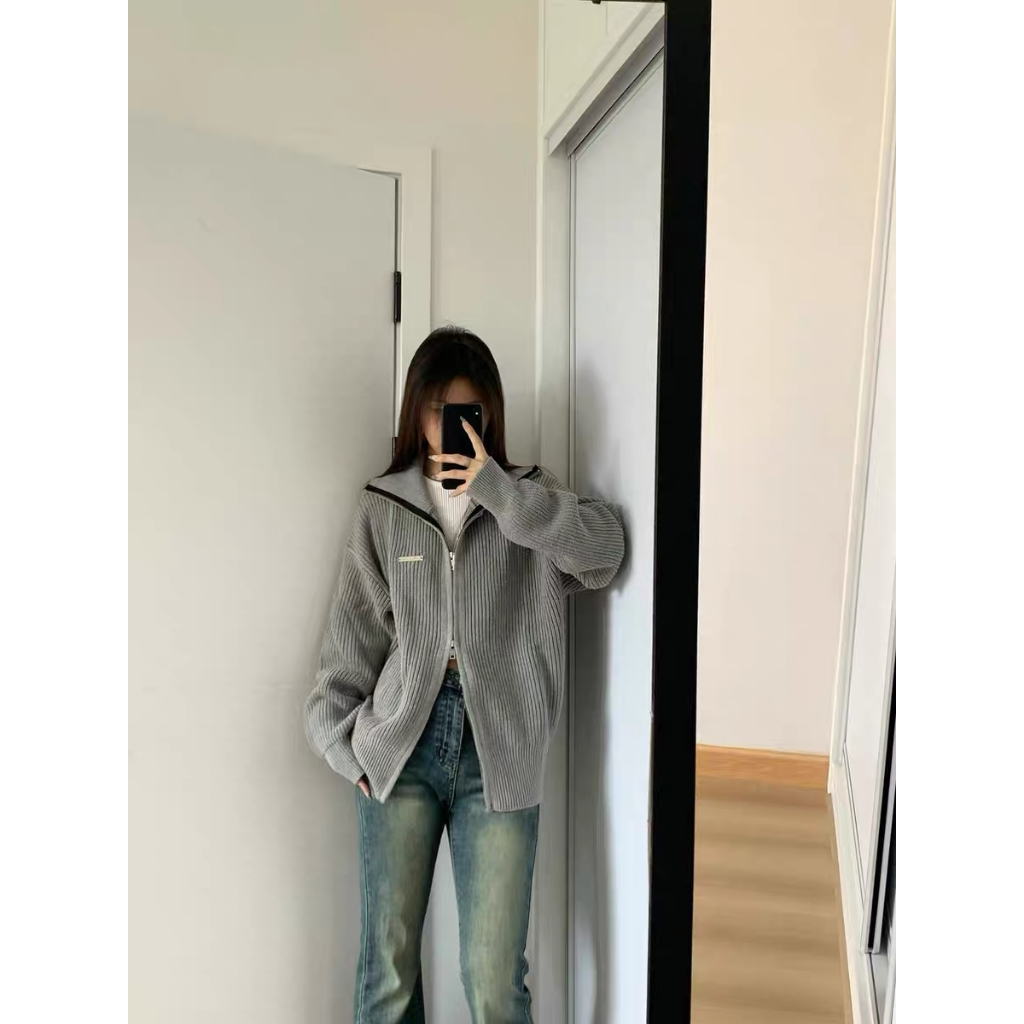 Áo Khoác cardigan Dệt Kim Tay Dài Dáng Rộng Lưng Trần Thời Trang Cho Nữ