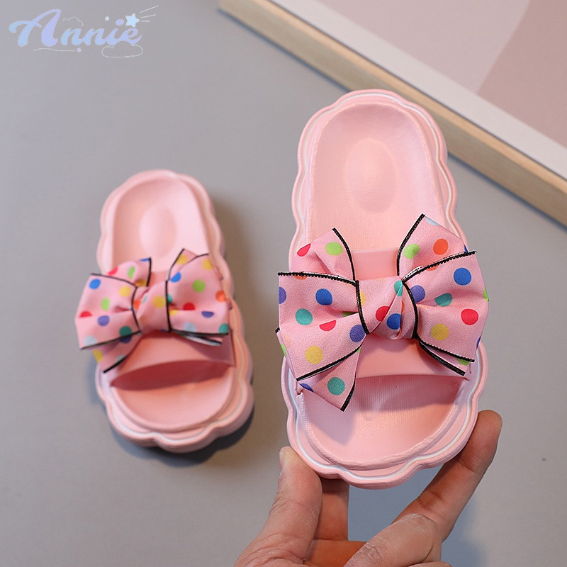Annie Dép Sandal Đế Mềm Chống Trượt Thắt Nơ Họa Tiết Chấm Bi Phong Cách Hàn Quốc Cho Bé Gái