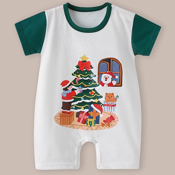 Bộ Áo Liền Quần Bằng cotton Thoáng Khí Phong Cách Giáng Sinh Cho Bé