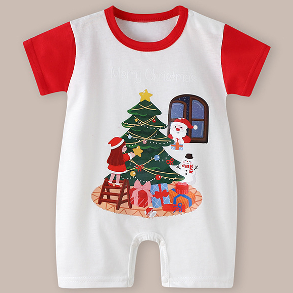 Bộ Áo Liền Quần Bằng cotton Thoáng Khí Phong Cách Giáng Sinh Cho Bé