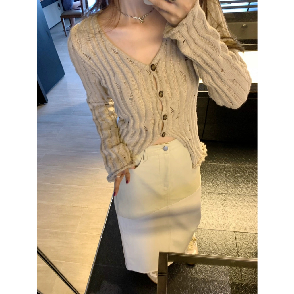 KIKONEY SHOP Áo Len áo khoác cardigan áo cardigan hàn quốc WXF2390VWP 37Z230912