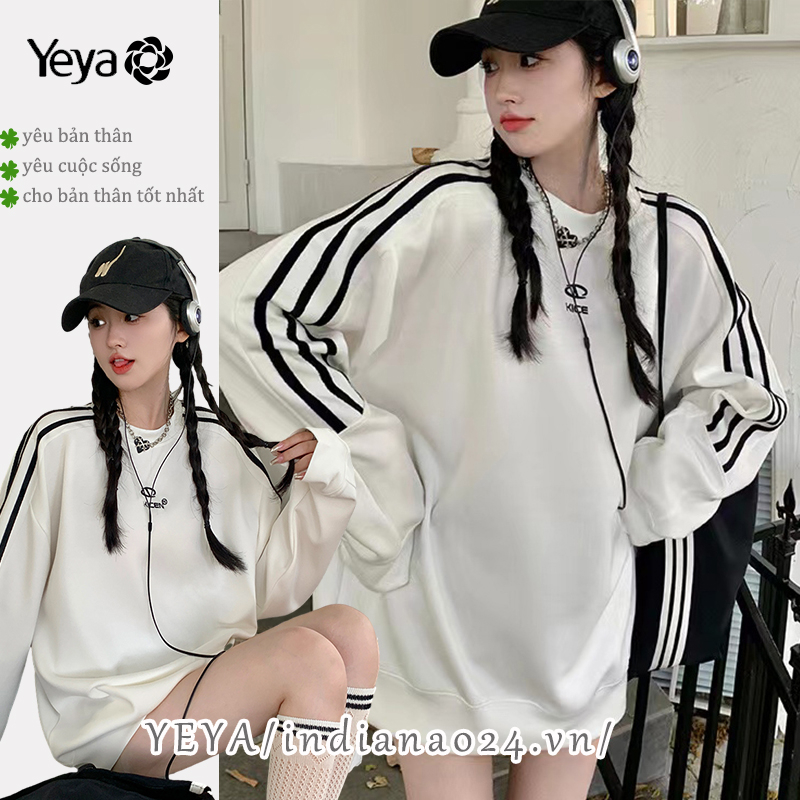 Áo Sweater Tay Dài Kẻ Sọc In Chữ Cái Thời Trang Cho Nữ