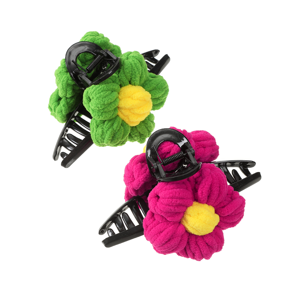 Kẹp Tóc Hình Cá Mập / Hoa Hồng / Hoa Hướng Dương Đan Len Màu Đen Bằng Nhựa Thời Trang Cho Nữ