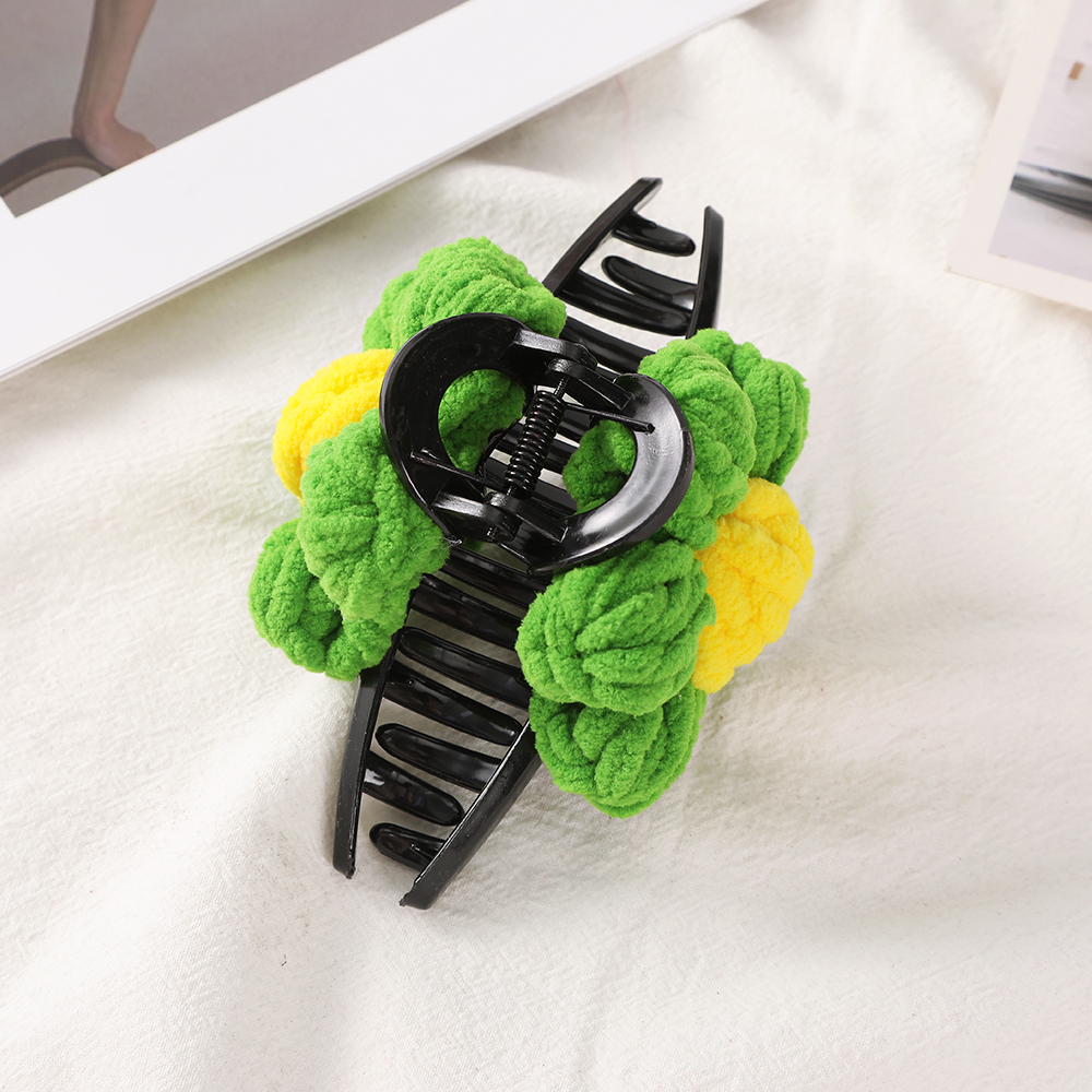 Kẹp Tóc Hình Cá Mập / Hoa Hồng / Hoa Hướng Dương Đan Len Màu Đen Bằng Nhựa Thời Trang Cho Nữ