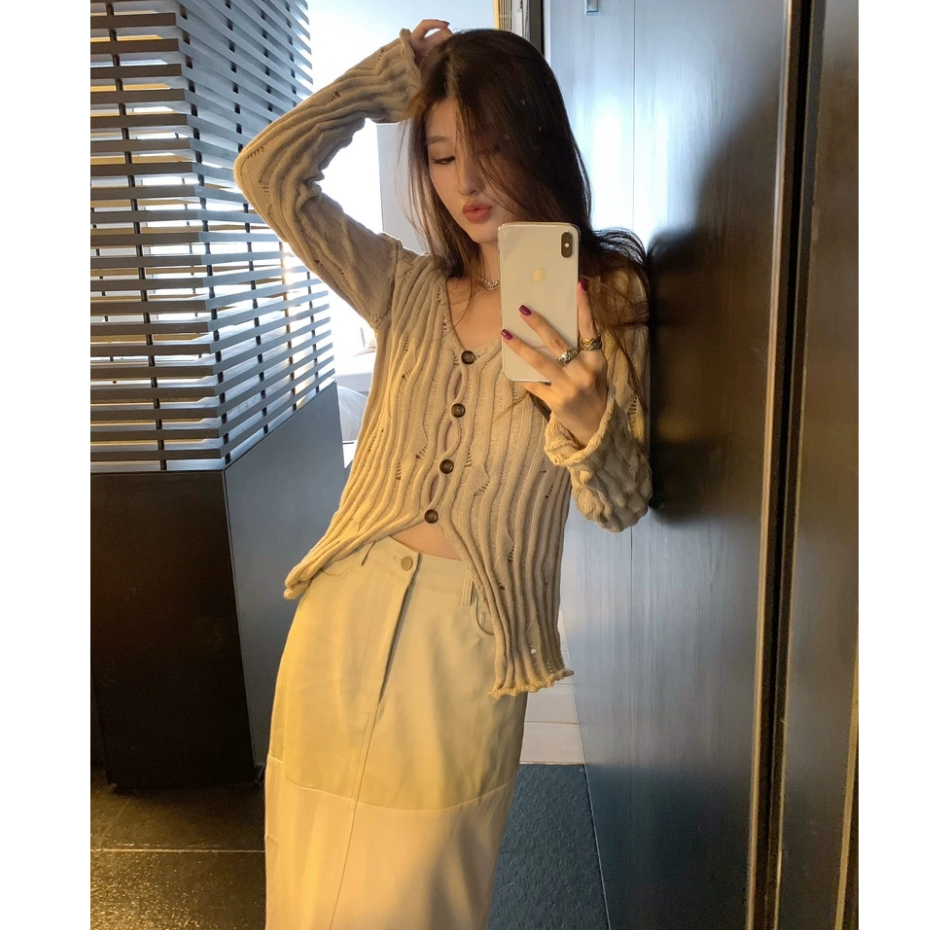 KIKONEY SHOP Áo Len áo khoác cardigan áo cardigan hàn quốc WXF2390VWP 37Z230912