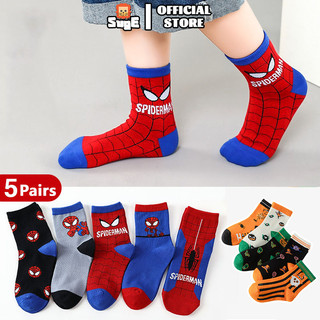 Suge bí ngô halloween set 5 đôi vớ cotton in họa tiết người nhện marvel dành cho các bé