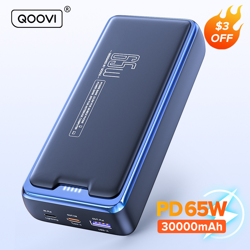 QOOVI Pin Sạc Dự Phòng 30000mah pd 65w Có Màn Hình Hiển Thị Kỹ Thuật Số