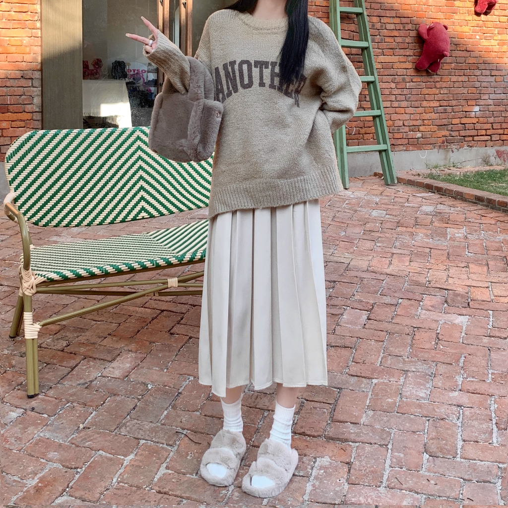 Porozi Mới Chân Váy midi Lưng Cao Dáng Rộng Màu Trơn Phong Cách Hàn Quốc Thời Trang Cho Nữ