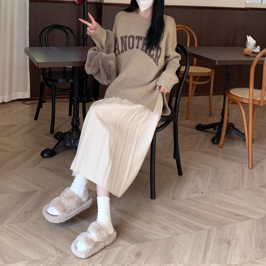 Porozi Mới Chân Váy midi Lưng Cao Dáng Rộng Màu Trơn Phong Cách Hàn Quốc Thời Trang Cho Nữ