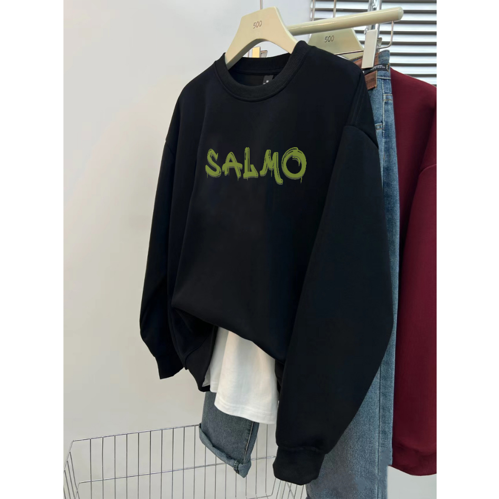 Áo nỉ dài tay nữ thu đông đen cổ tròn local brand SALMO áo sweater unisex bigsize 100%Cotton