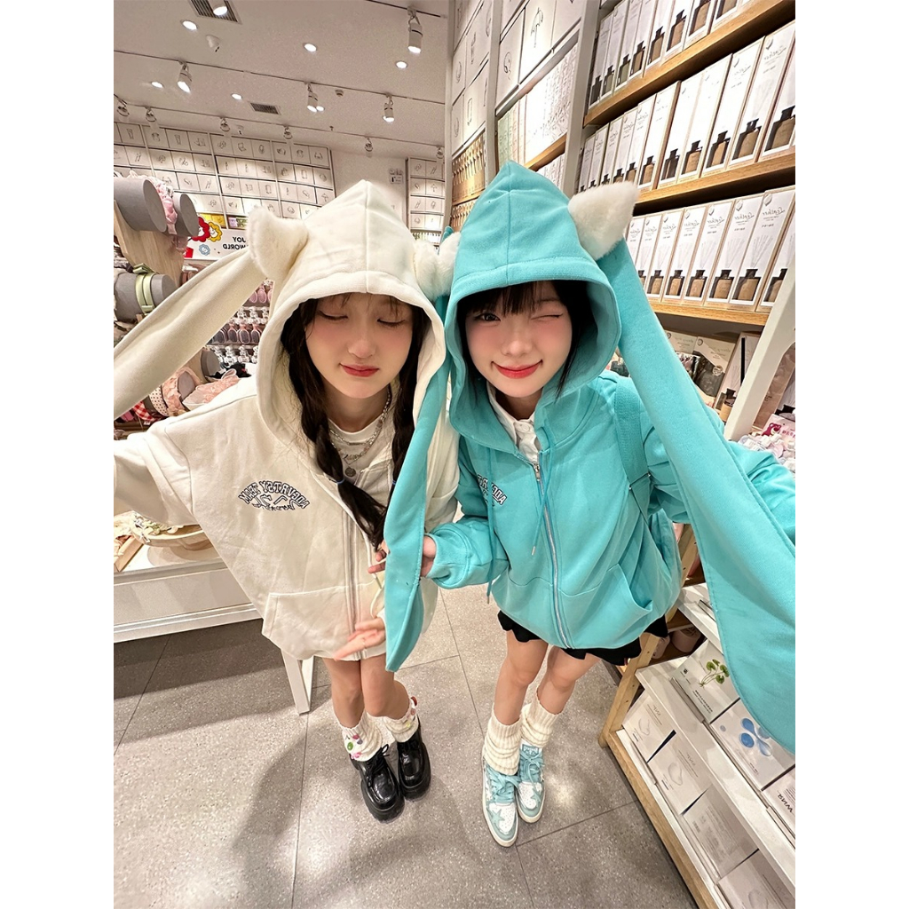 HANLU Áo Khoác cardigan Thiết Kế Tai Thỏ Hoạt Hình Ngọt Ngào Phong Cách Hợp Thời Trang Cho Nữ