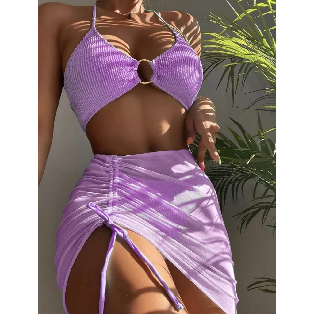 Set Đồ Bơi Ba Mảnh Màu Sắc Đơn Giản Quyến Rũ Cho Nữ