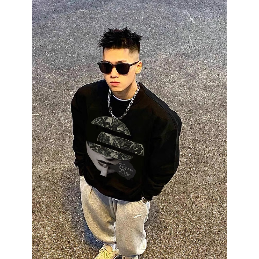 Đen Áo Sweater Tay Dài Dáng Rộng Phong Cách retro Mỹ Thời Trang Xuân Thu 2023 Cho Nữ