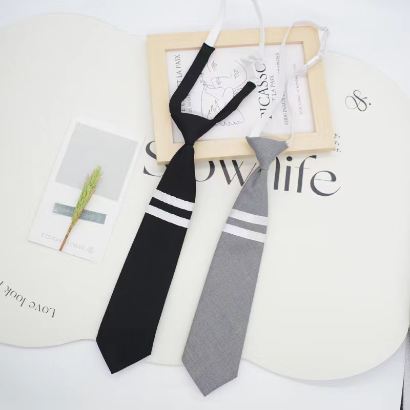 Cà Vạt Họa Tiết Kẻ Sọc Đen Xám Phong Cách Hàn Quốc Thời Trang Cho Nam Và Nữ