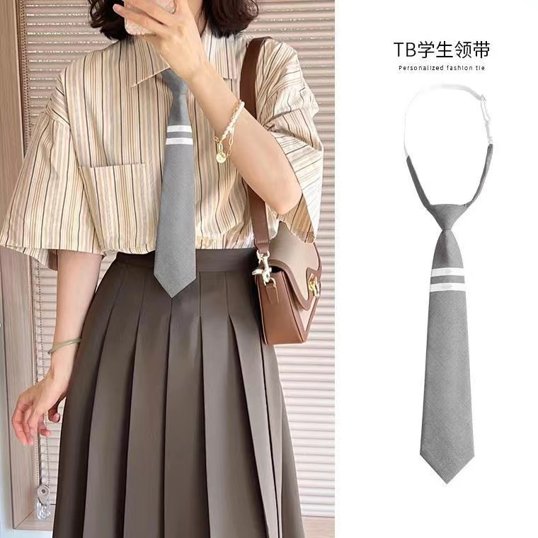 Cà Vạt Họa Tiết Kẻ Sọc Đen Xám Phong Cách Hàn Quốc Thời Trang Cho Nam Và Nữ