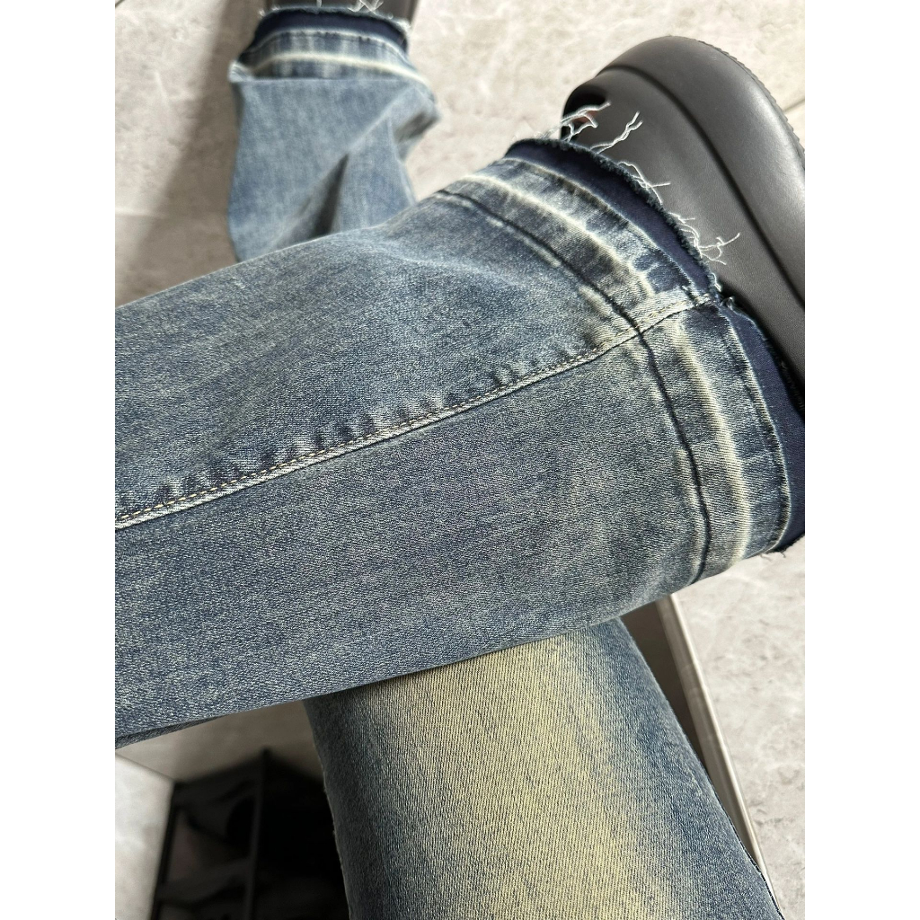 Quần Jean Nữ Lưng Cao Ống Loe Phong Cách retro