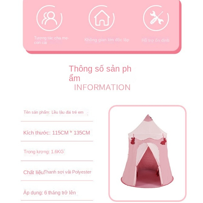 Lều Đồ Chơi Trong Nhà Phong Cách Công Chúa Dành Cho Trẻ Em