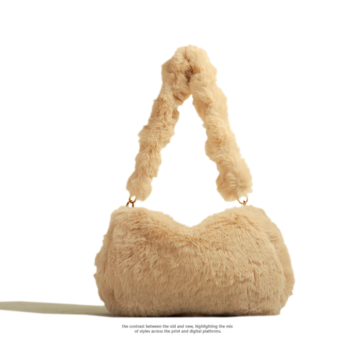 Muzikai Túi Xách Đeo Vai Phủ Lông Xếp Ly Đính Ngọc Trai Thời Trang Thu Đông 2023 Cao Cấp