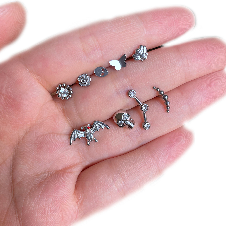 1 Cái Khuyên Tai Thép Không Gỉ 6 / 8 / 10mm Hình Bướm, Môi, Mặt Trăng, Hoa Hồng