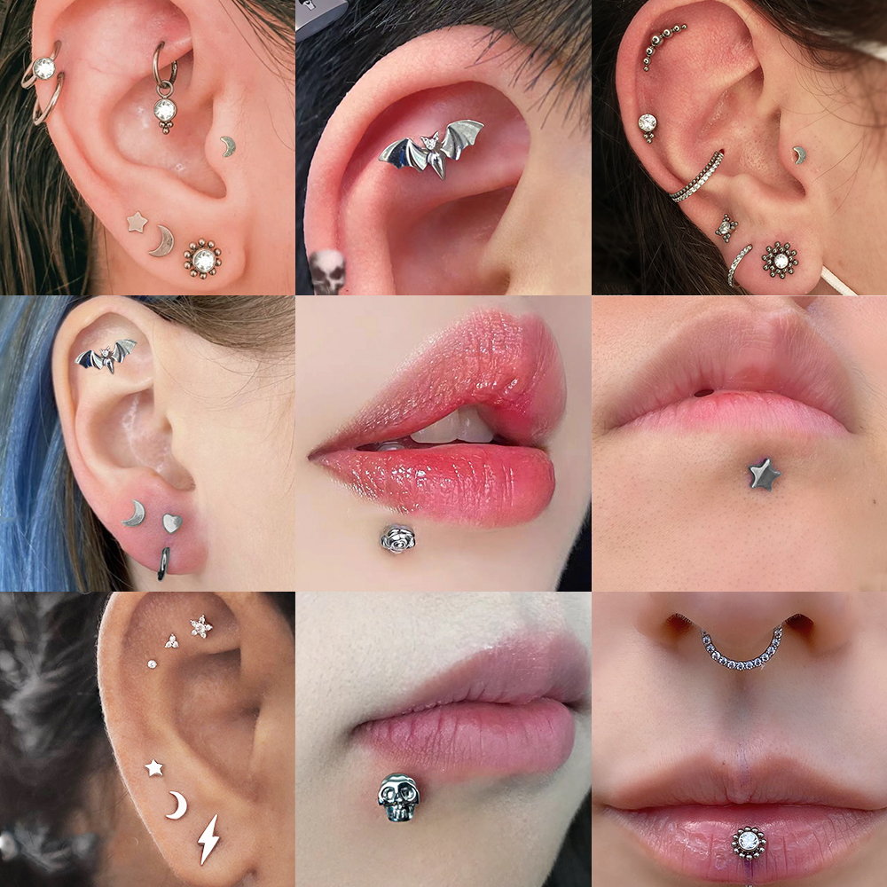 1 Cái Khuyên Tai Thép Không Gỉ 6 / 8 / 10mm Hình Bướm, Môi, Mặt Trăng, Hoa Hồng