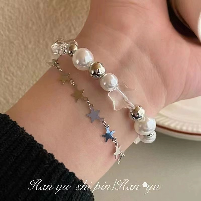 Vòng đeo tay ngọc trai đính cườm Sinh viên nữ trang trí tay đôi khảm Zircon Star Bracelet Phụ kiện thời trang