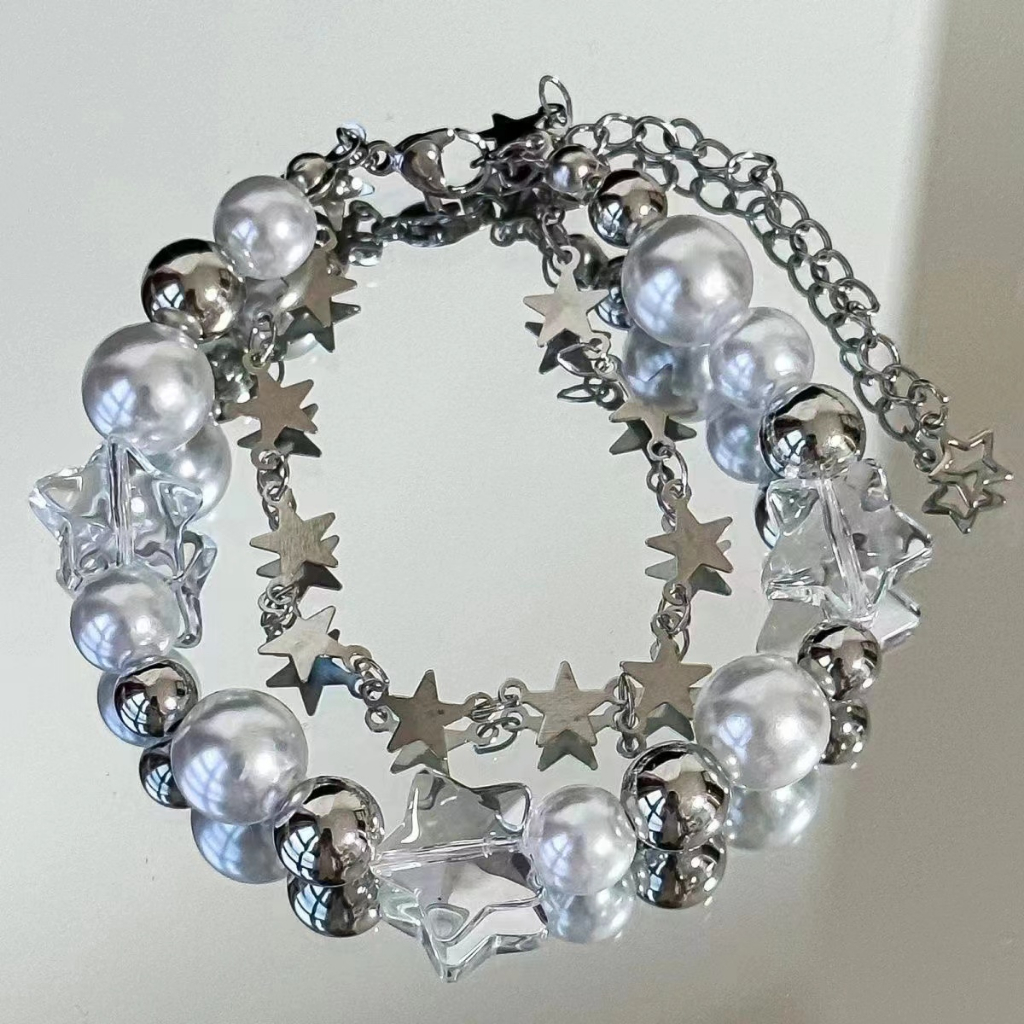 Vòng đeo tay ngọc trai đính cườm Sinh viên nữ trang trí tay đôi khảm Zircon Star Bracelet Phụ kiện thời trang