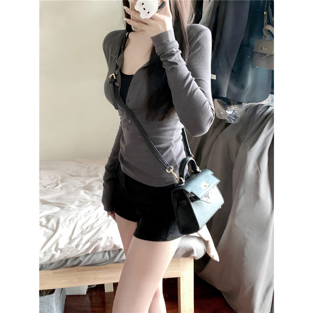 Kumikumi HUANG YOYO Áo Croptop Mềm Áo Dệt Kim Ôm Dáng Thời Trang Dành Cho Nữ