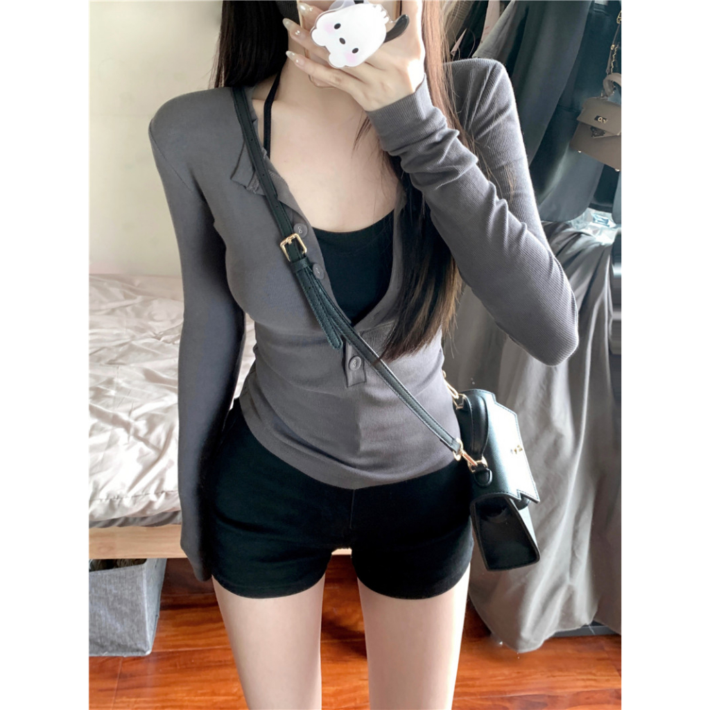 Kumikumi HUANG YOYO Áo Croptop Mềm Áo Dệt Kim Ôm Dáng Thời Trang Dành Cho Nữ