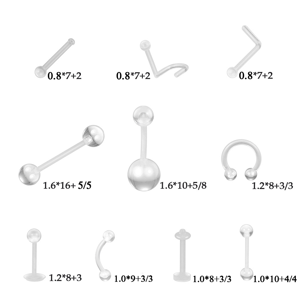 Set 3 Khuyên Mũi / Tai / Chân Mày / Rốn Bằng acrylic Trong Suốt Linh Hoạt