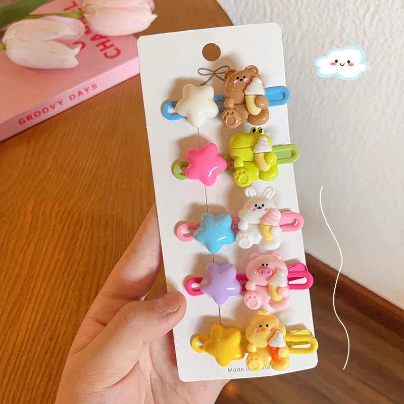 Dễ Thương Kẹp Tóc Hình Ngôi Sao / Gấu / Thỏ Màu Kẹo Ngọt Ngào Cho Nữ