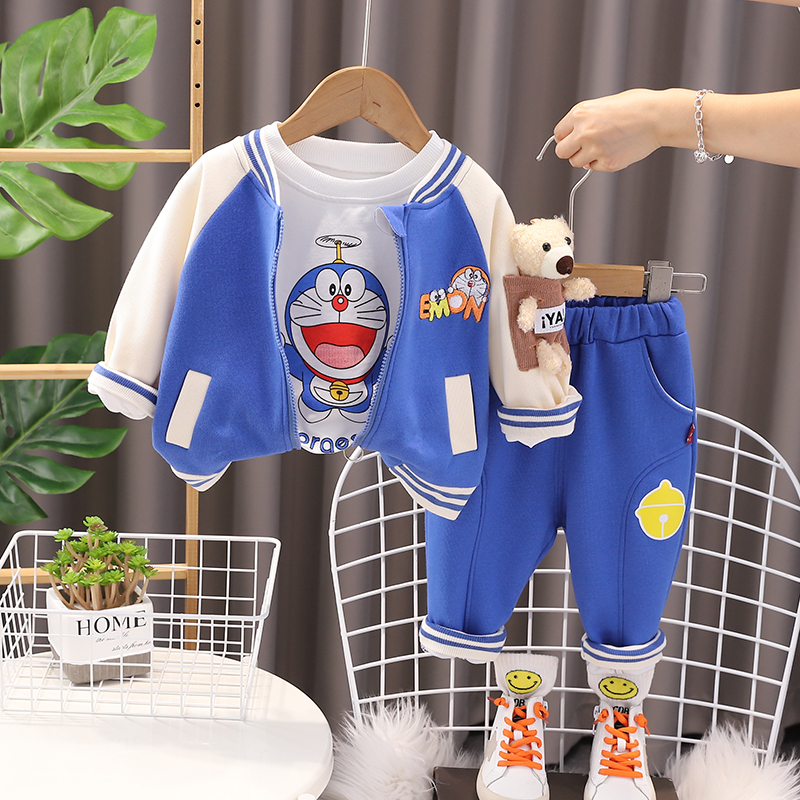 Bộ Áo Khoác Ba Lỗ Cổ Tròn Tay Dài + Quần Dài In Hình doraemon Phong Cách Hàn Quốc Thời Trang Mùa Thu 2023 Kích Thước 80-120cm