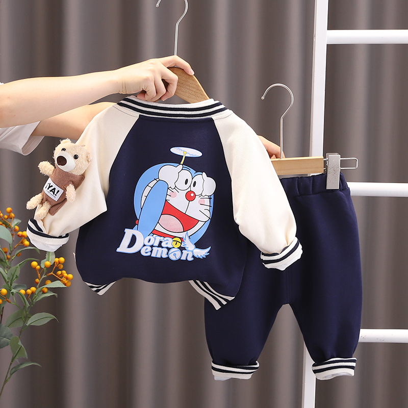 Bộ Áo Khoác Ba Lỗ Cổ Tròn Tay Dài + Quần Dài In Hình doraemon Phong Cách Hàn Quốc Thời Trang Mùa Thu 2023 Kích Thước 80-120cm