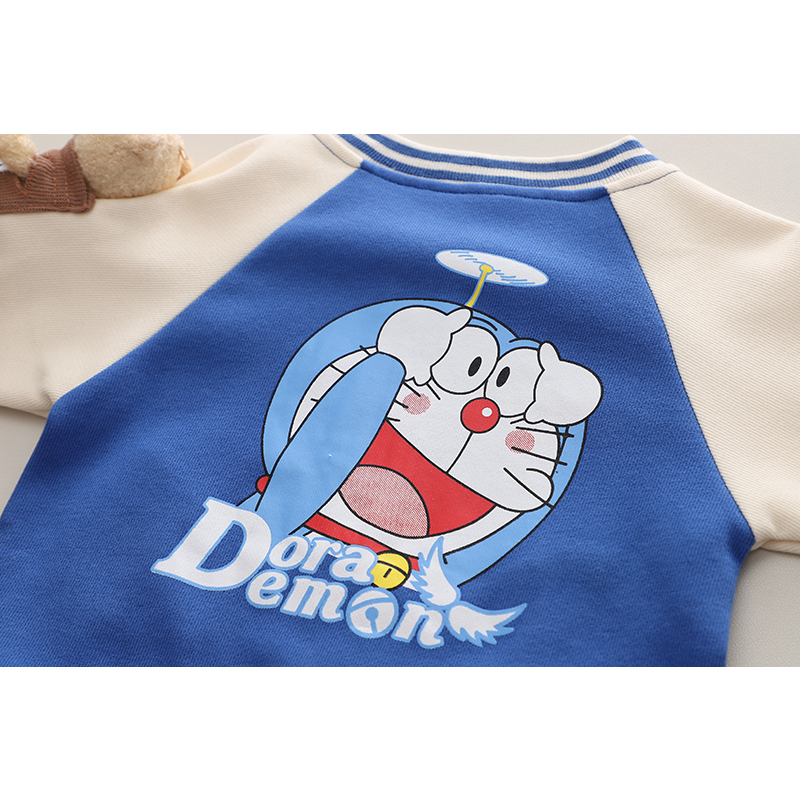 Bộ Áo Khoác Ba Lỗ Cổ Tròn Tay Dài + Quần Dài In Hình doraemon Phong Cách Hàn Quốc Thời Trang Mùa Thu 2023 Kích Thước 80-120cm