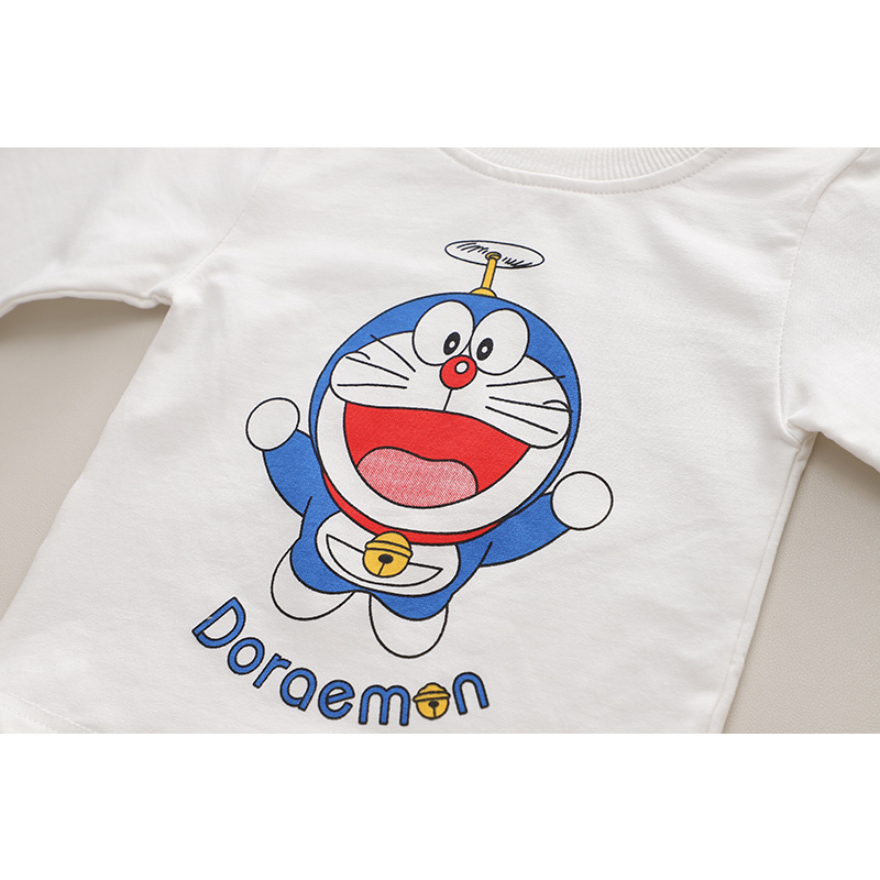 Bộ Áo Khoác Ba Lỗ Cổ Tròn Tay Dài + Quần Dài In Hình doraemon Phong Cách Hàn Quốc Thời Trang Mùa Thu 2023 Kích Thước 80-120cm
