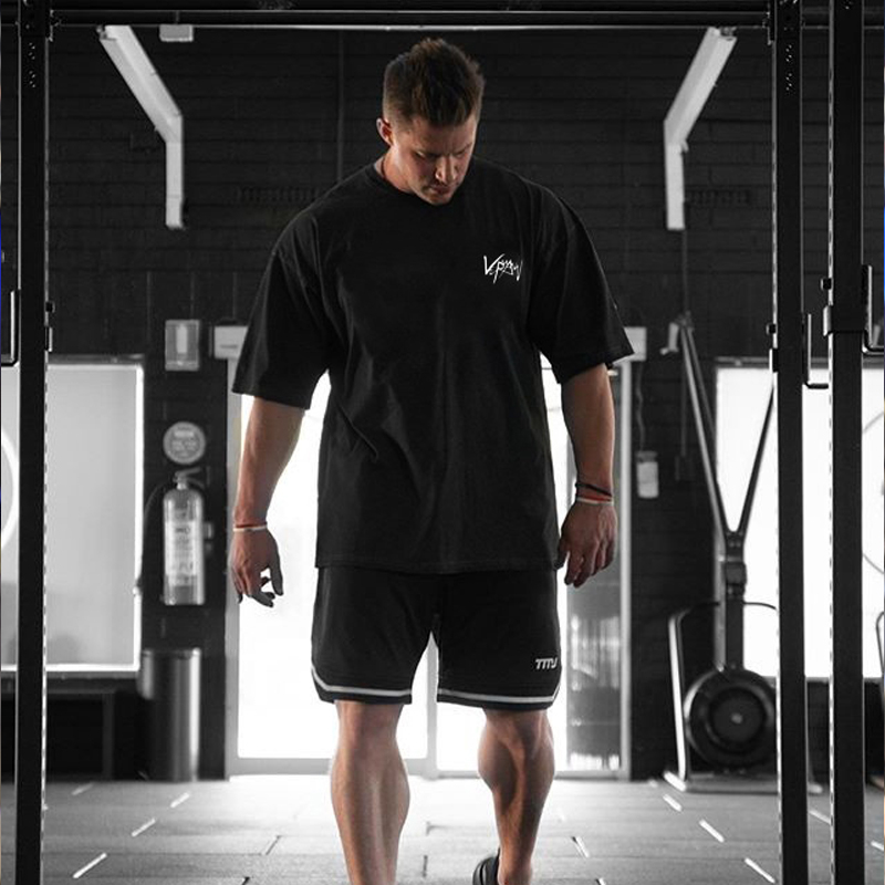 Áo Thun Thể Thao Tay Ngắn Dáng Rộng Chất Liệu cotton plus size m-5xl Cho Nam