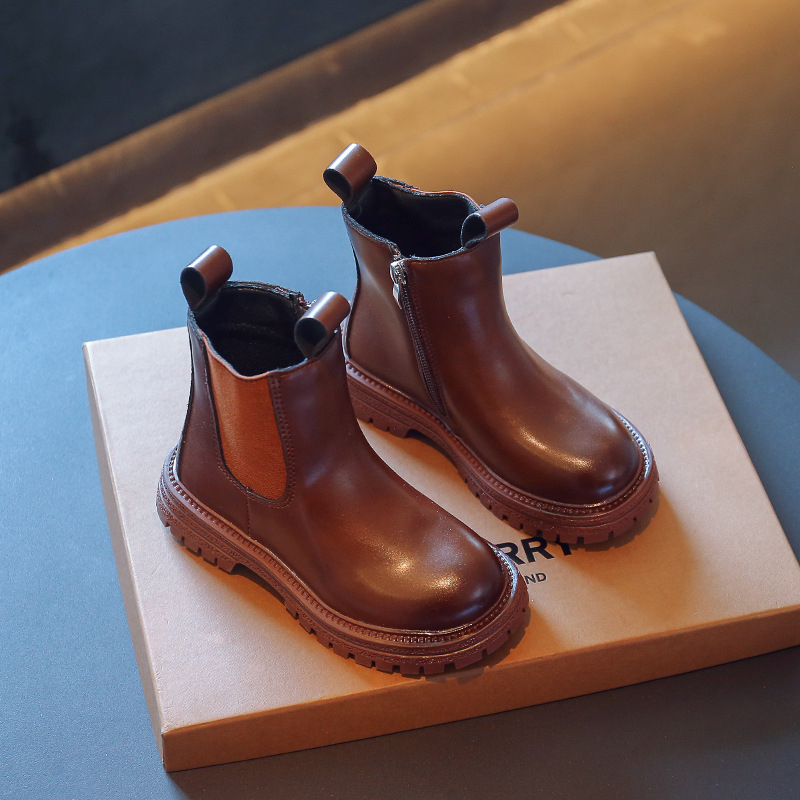 Giày Bốt martin Chống Trượt Màu Trơn Thời Trang Mùa Thu Phong Cách Hàn Quốc Cho Bé sz24-37