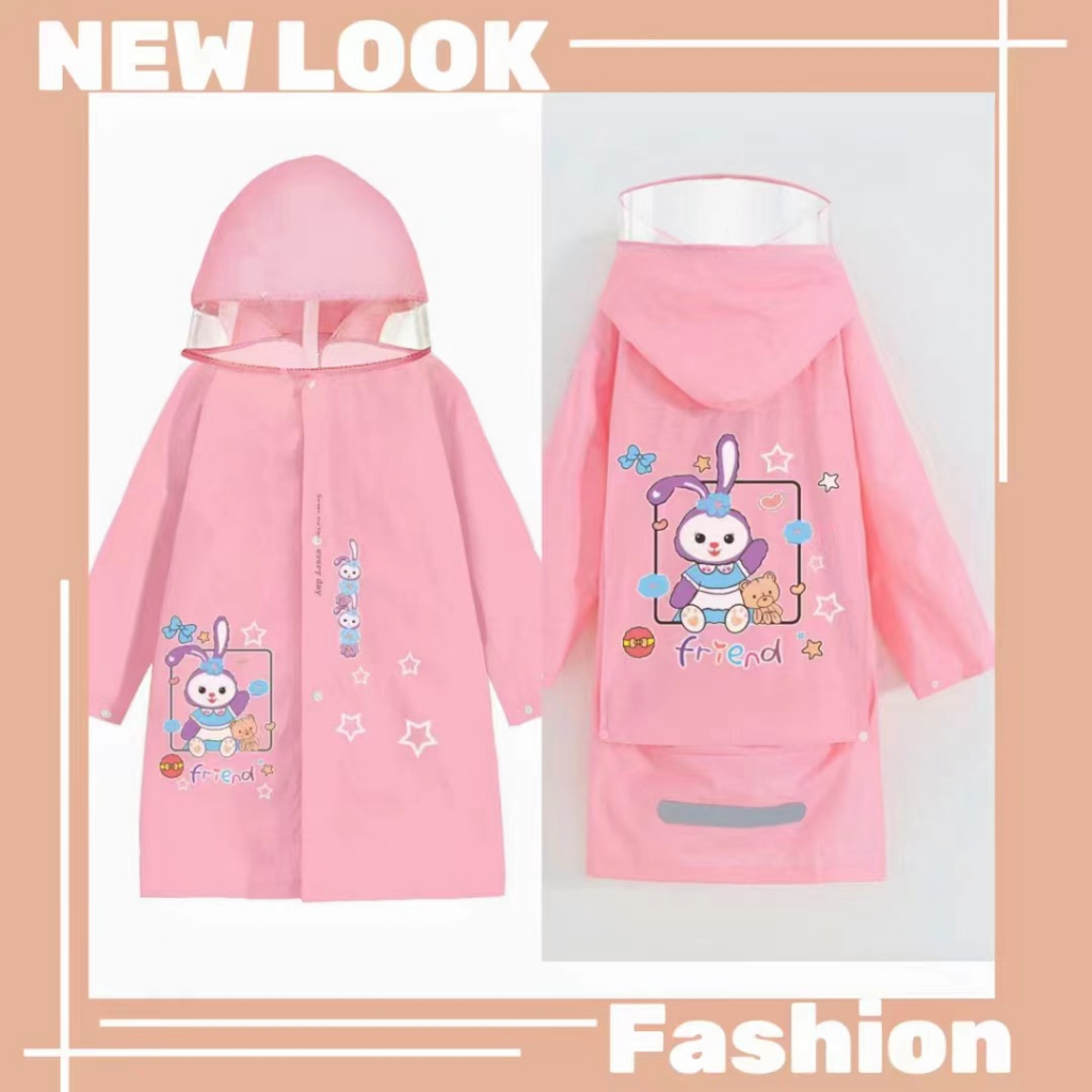 Họa tiết hoạt hình dễ thương trong áo mưa dày di động cho trẻ em