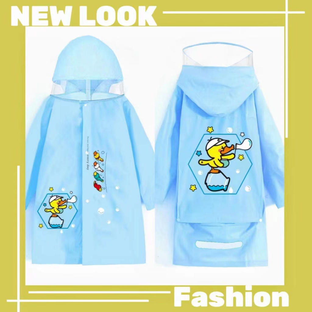 Họa tiết hoạt hình dễ thương trong áo mưa dày di động cho trẻ em