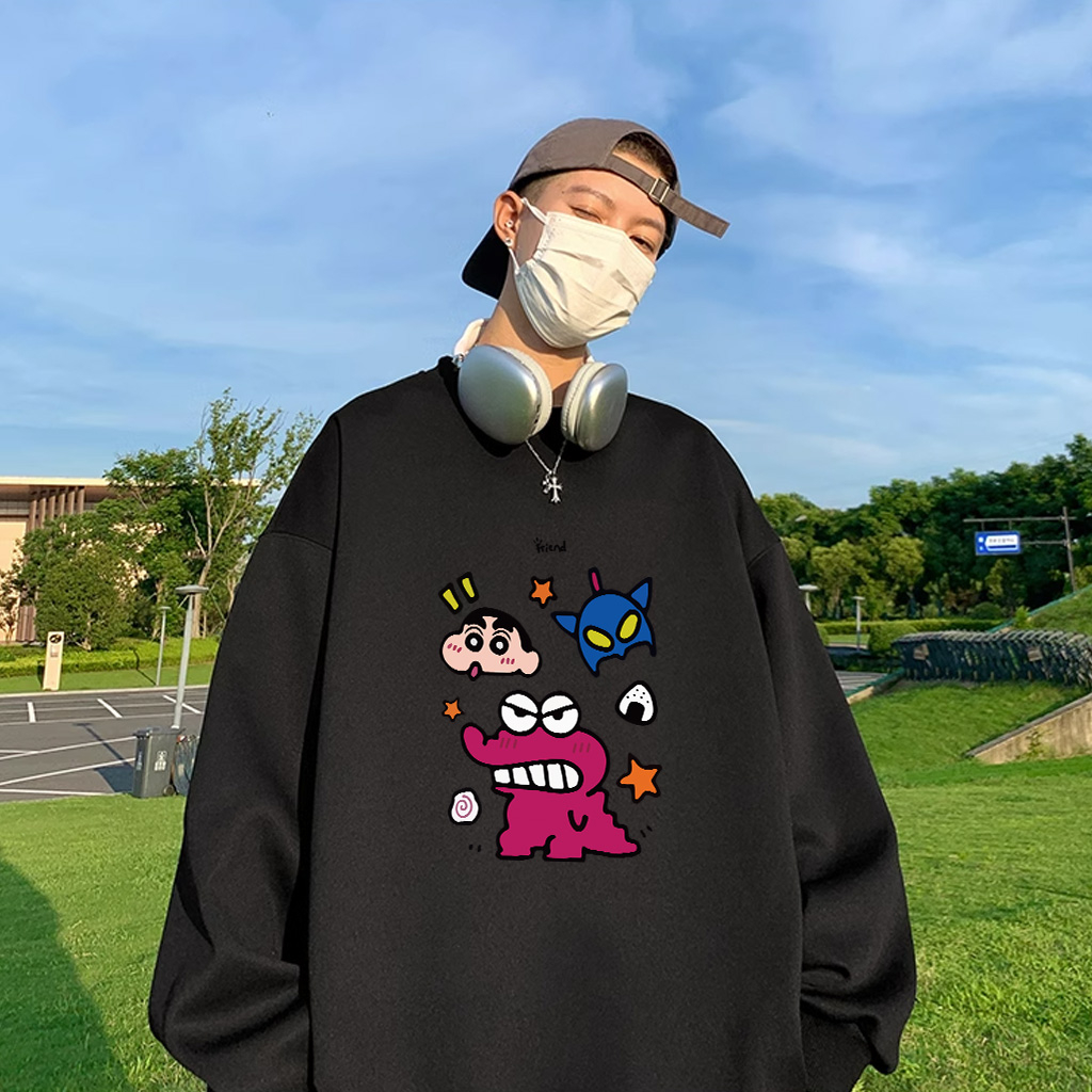 Áo sweater nam BEEYANBUY Y0352 100% cotton màu đen tay dài in hình thời trang unisex