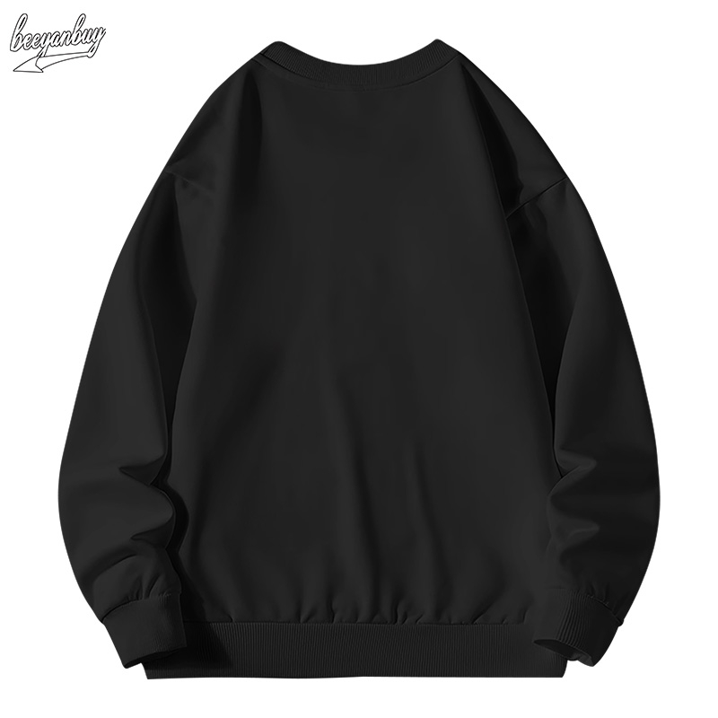 Áo sweater nam BEEYANBUY Y0352 100% cotton màu đen tay dài in hình thời trang unisex