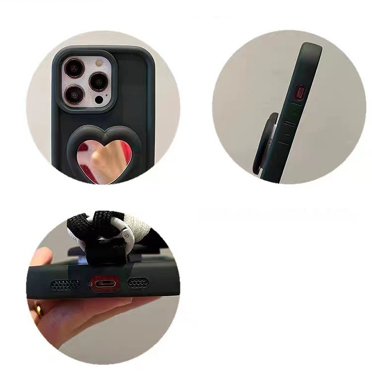 Ốp Điện Thoại tpu Mềm Kèm Gương Hình Trái Tim Cho iphone 15 pro 14 promax xsmax xr x xs 11 12 13 promax