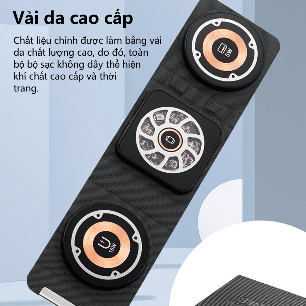 Đế Sạc Nam Châm Không Dây 3 Trong 1 15w Sạc Nhanh Cho Điện Thoại Thông Minh Và Tai Nghe Không Dây