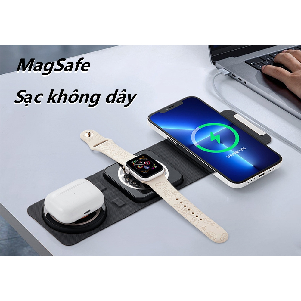 Đế Sạc Nam Châm Không Dây 3 Trong 1 15w Sạc Nhanh Cho Điện Thoại Thông Minh Và Tai Nghe Không Dây