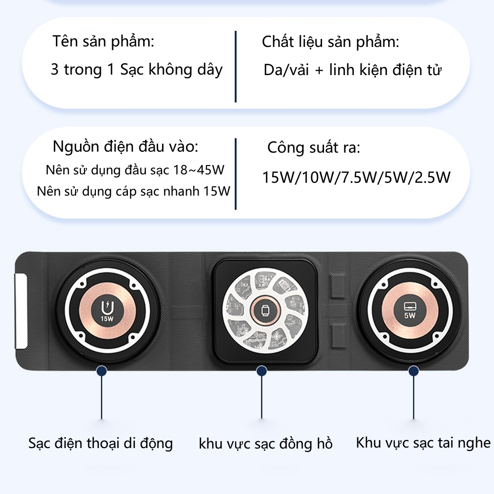 Đế Sạc Nam Châm Không Dây 3 Trong 1 15w Sạc Nhanh Cho Điện Thoại Thông Minh Và Tai Nghe Không Dây