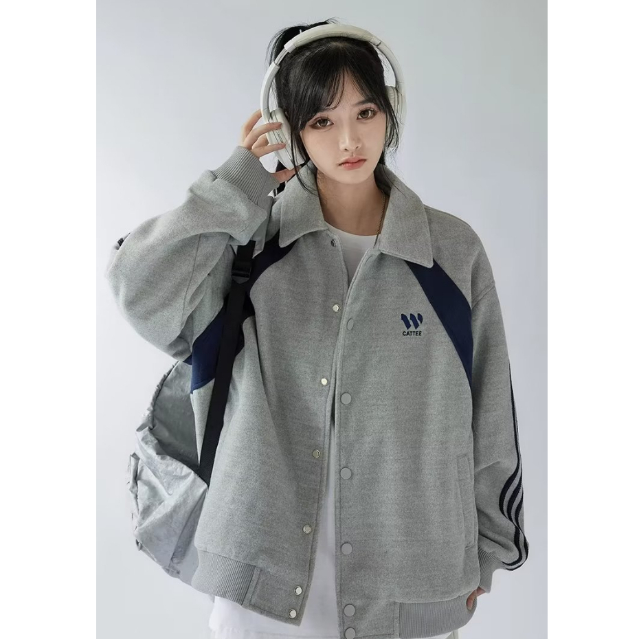 Eershenshi Áo Khoác Nam Dáng Rộng Phối Màu Tương Phản Phong Cách Nhật Bản