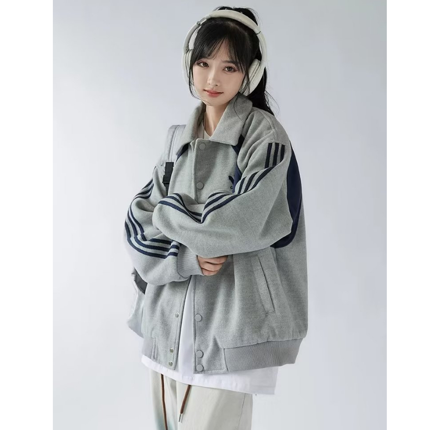 Eershenshi Áo Khoác Nam Dáng Rộng Phối Màu Tương Phản Phong Cách Nhật Bản