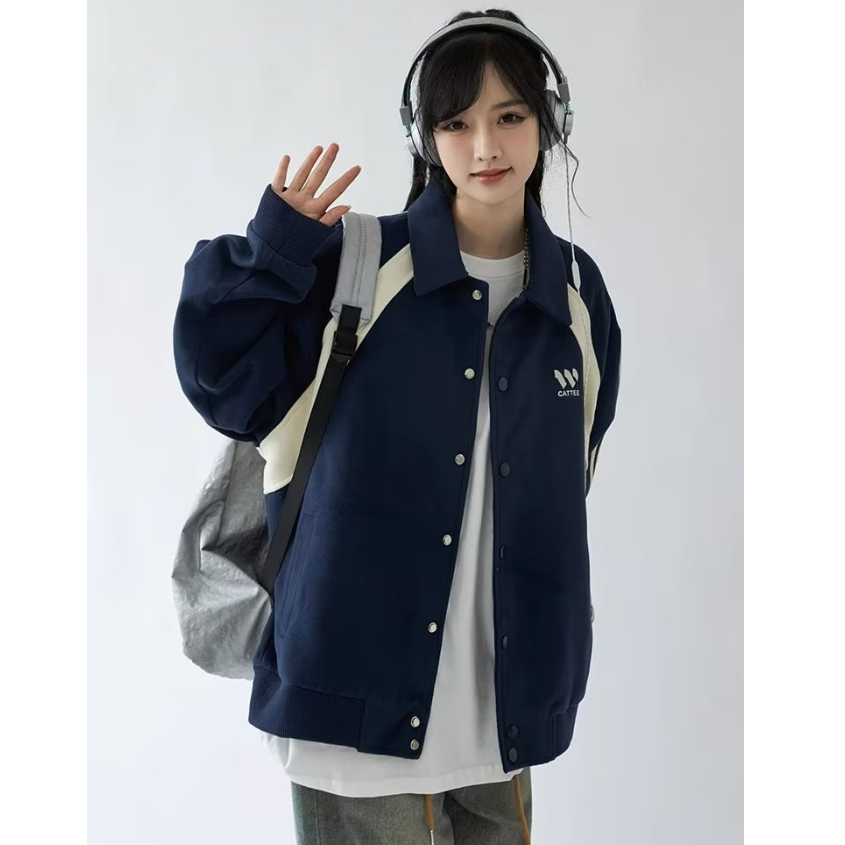 Eershenshi Áo Khoác Nam Dáng Rộng Phối Màu Tương Phản Phong Cách Nhật Bản